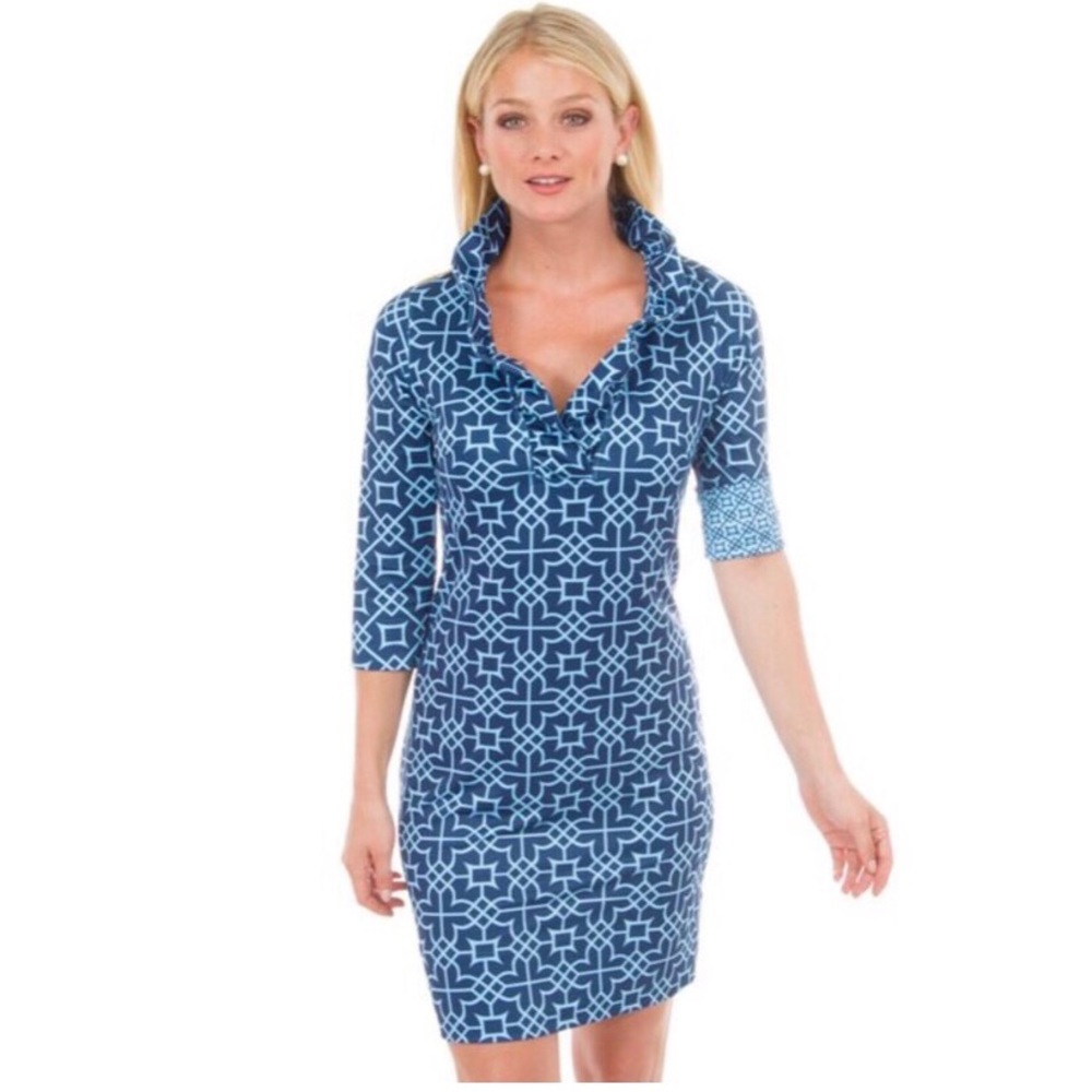Gretchen Scott Ruffneck Dress Bombay Taj Navy/Blue